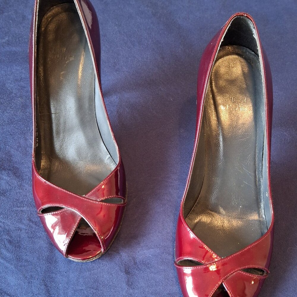 Stuart Weitzman RED patent peep toe heels